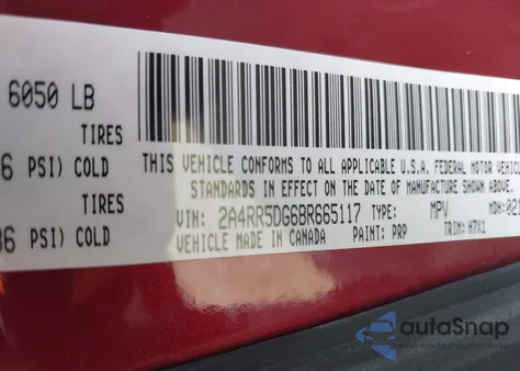 2011 Chrysler Town & Country Touring из США, поврежденный, VIN 2A4RR5DG6BR665117